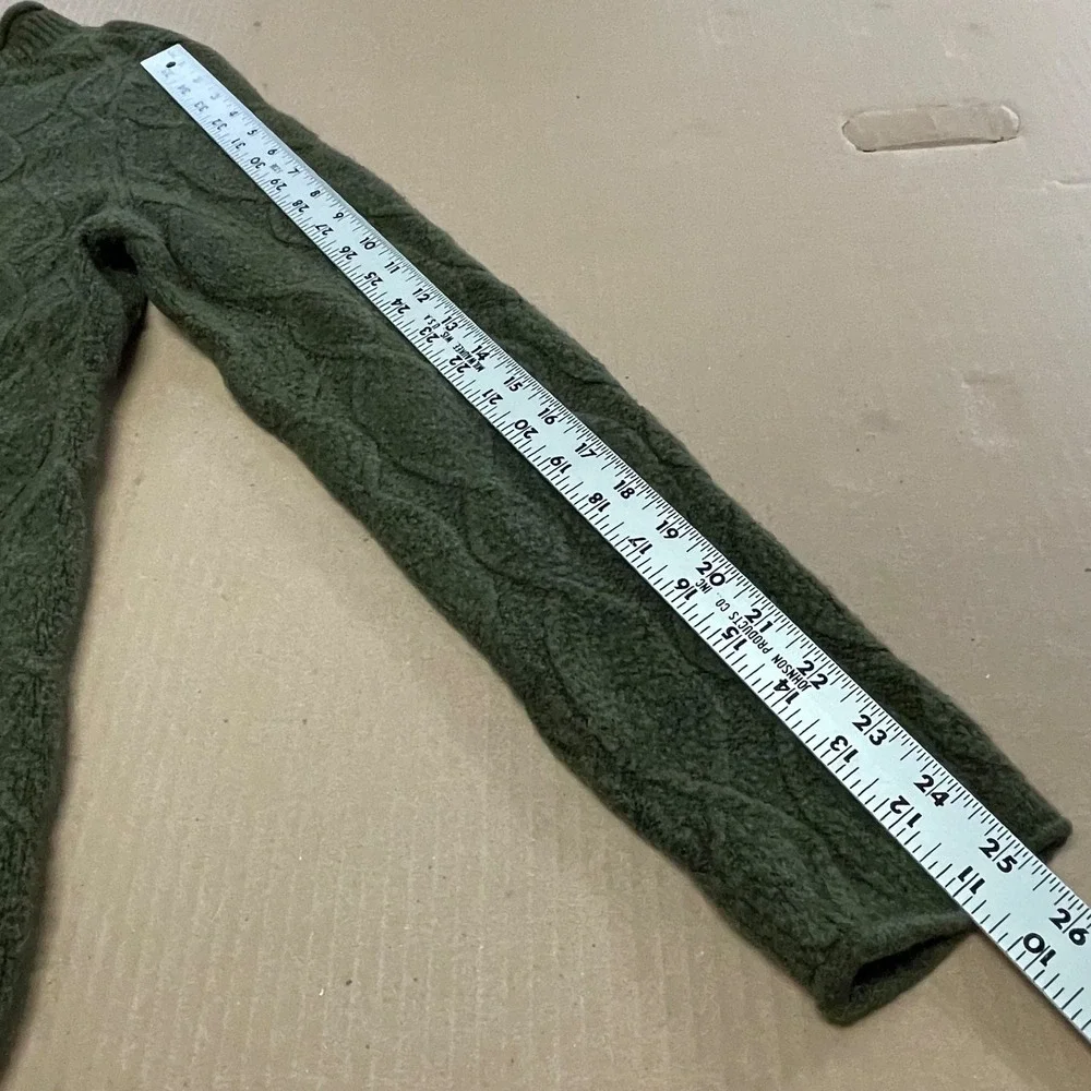 Talbots‎ Women's Large Olive Rolled Hem Mock Neck Cabled Acrylic Blend Sweater